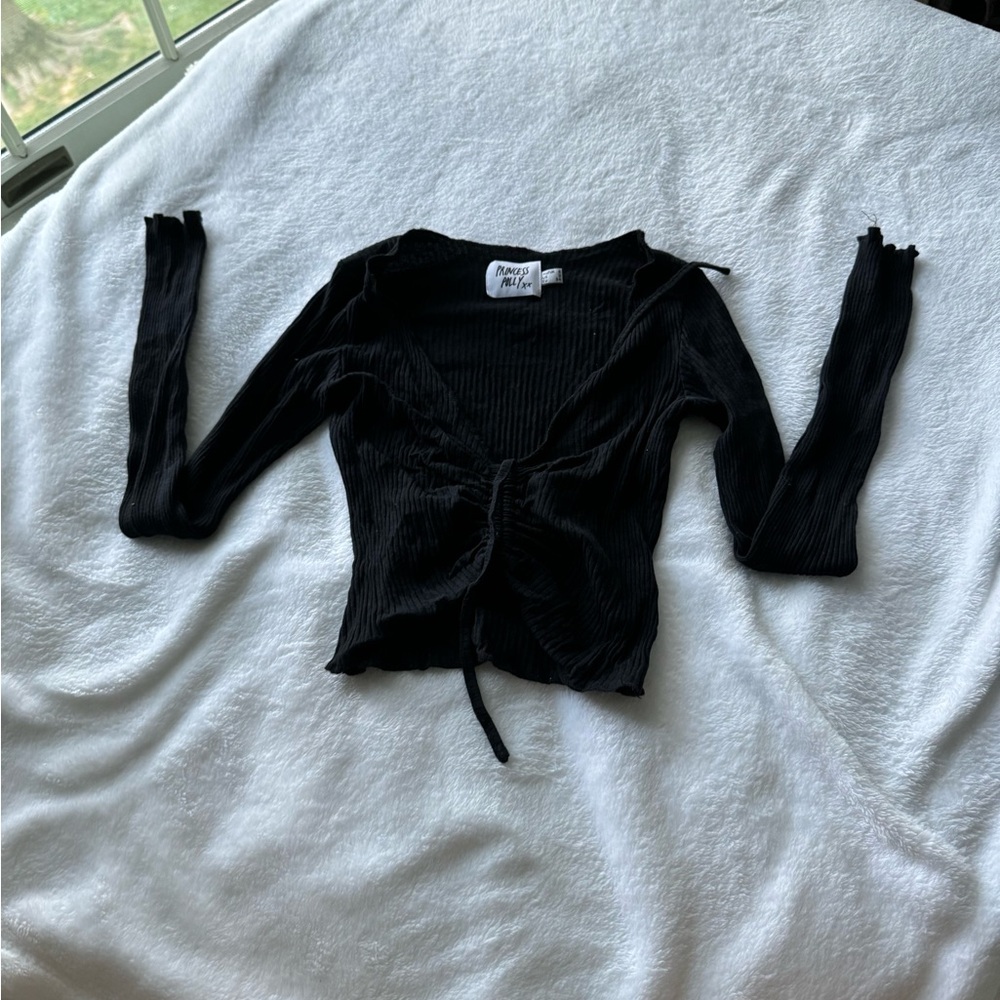 Princess Polly Black Ribbed Blouse